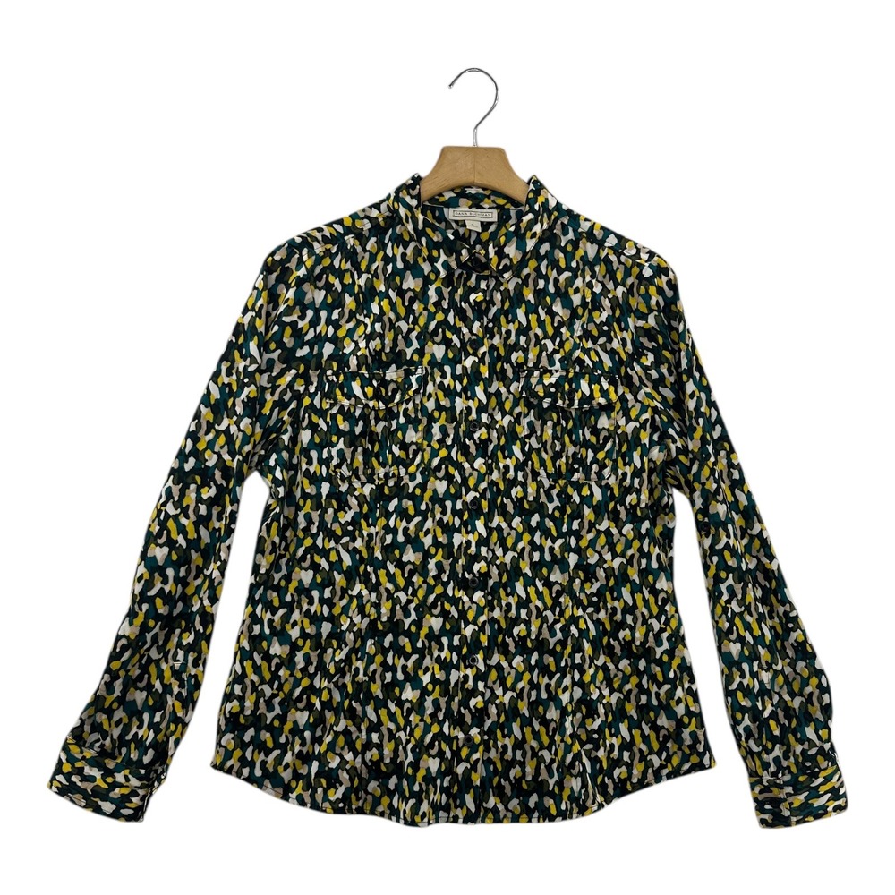 Dana Buchman Women's Green Abstract Print Long Sleeve Button Up Shirt Top L